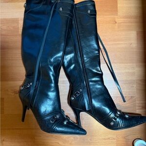 Black Leather Knee-High Boots